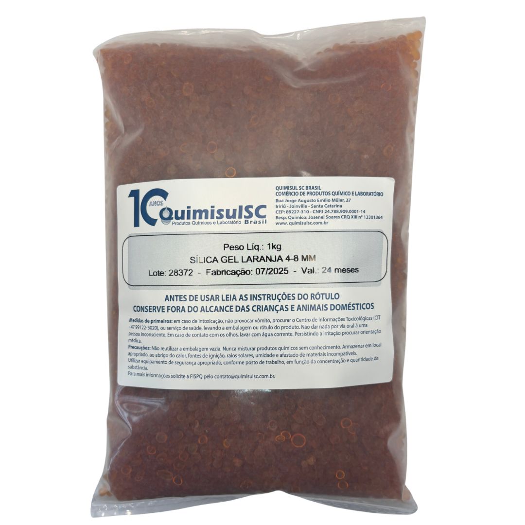 Sílica Gel laranja 4 a 8 mm - 1 kg - Atóxica