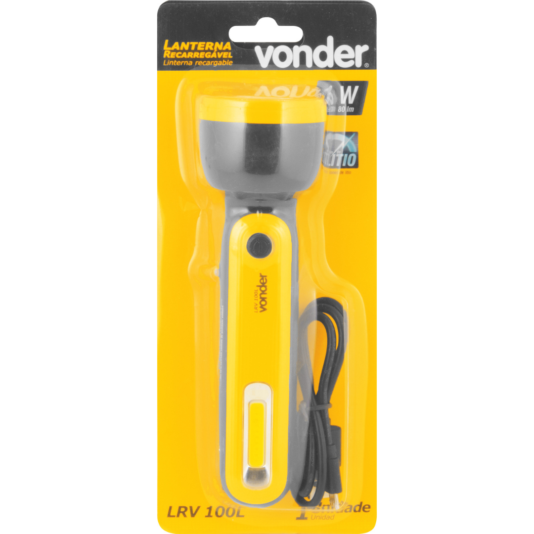 Lanterna recarregável, 80-100 lúmens, bateria de lítio, LRV 100L, VONDER