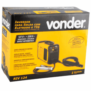 Inversor para solda com eletrodo e TIG, 120 A, RIV 124, com display digital, monofásico, 127 V~ - 220 V~ - Seleção automática, VONDER