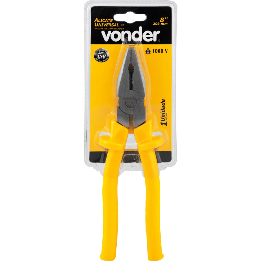 Alicate universal 8", cromo vanádio, com isolação até 1.000 V, VONDER