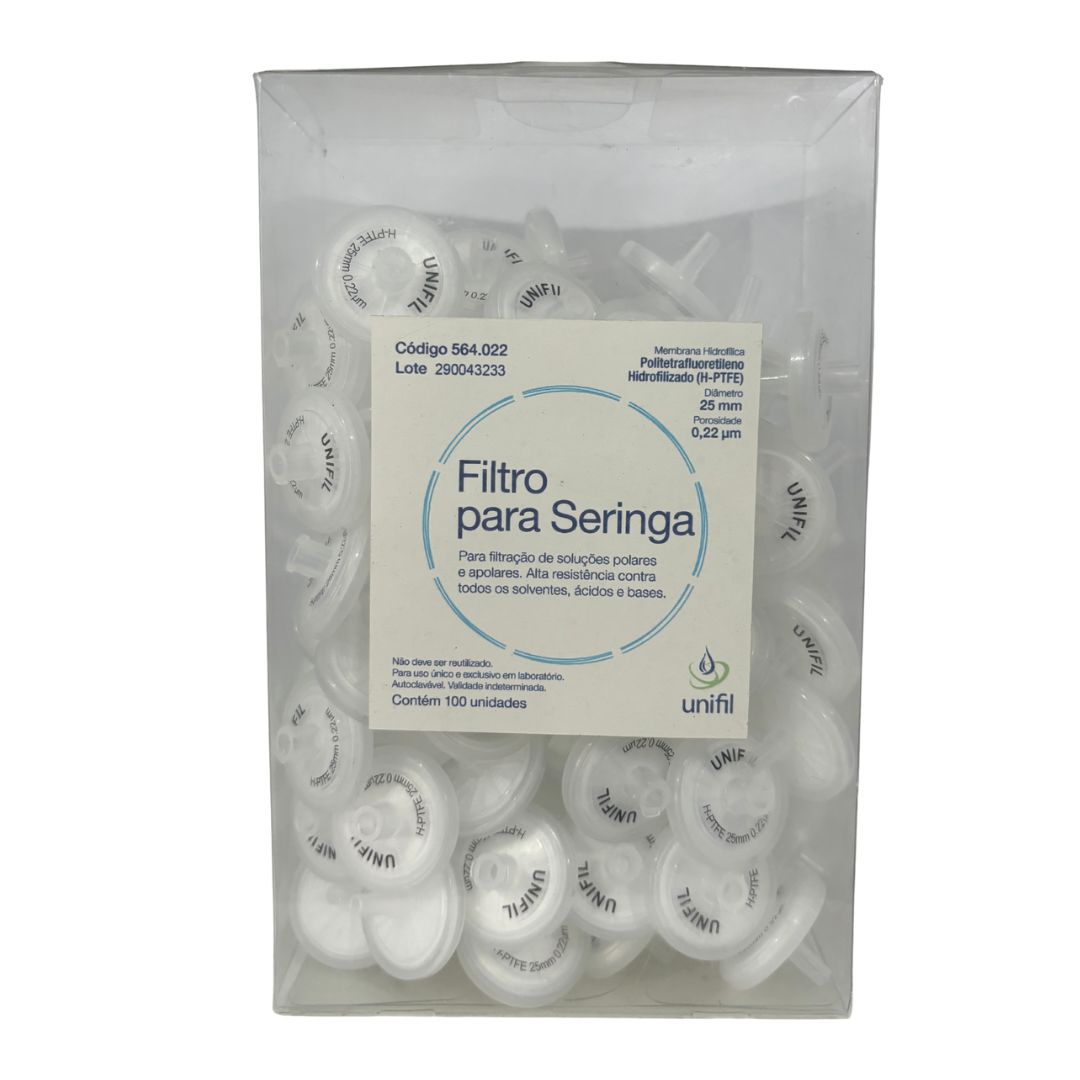 Filtro P/seringa Ptfe 25mm 0,22um C/100pc Unifil