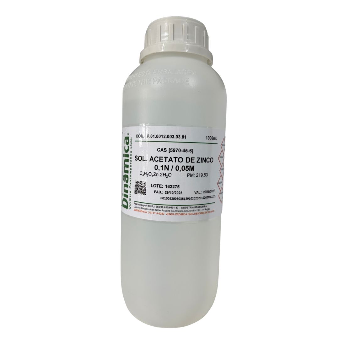 Solução Acetato de Zinco 0,1N / 0,05M - 1 Litro
